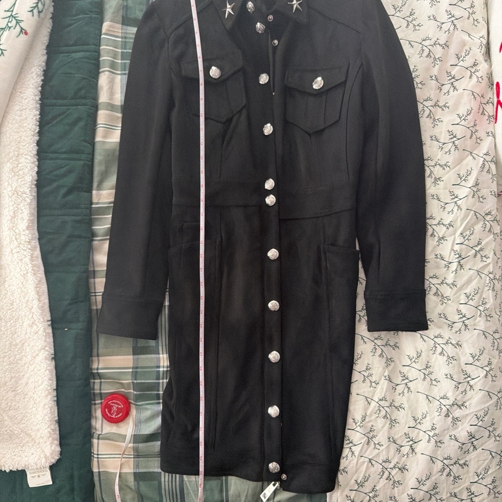 Stylish Black Knee length Coat Faux suede